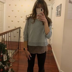 Chelsea28 Gray/Tan Mesh Sweater Top